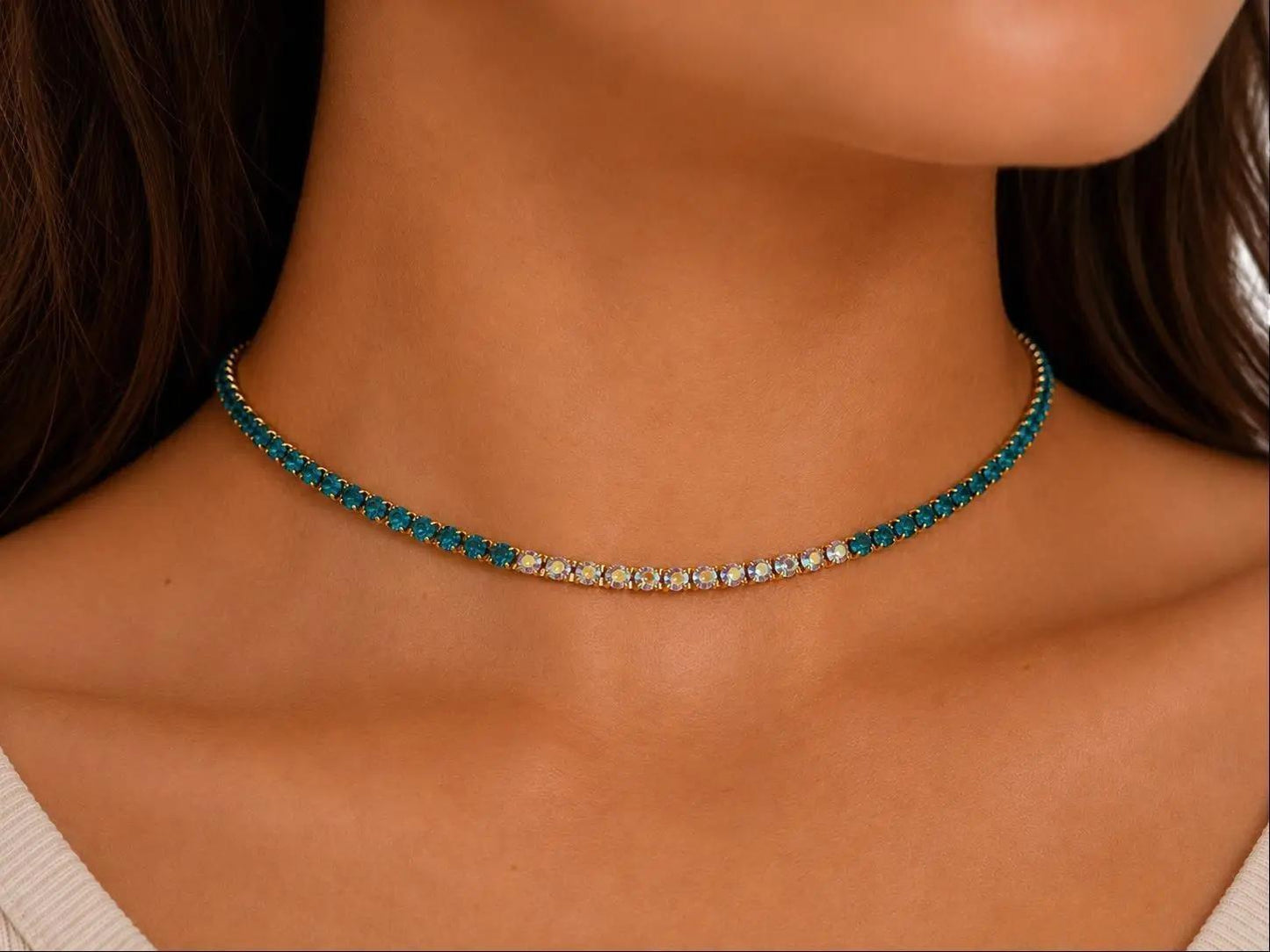 Girocollo Luce Pastel in acciaio e strass con cursore