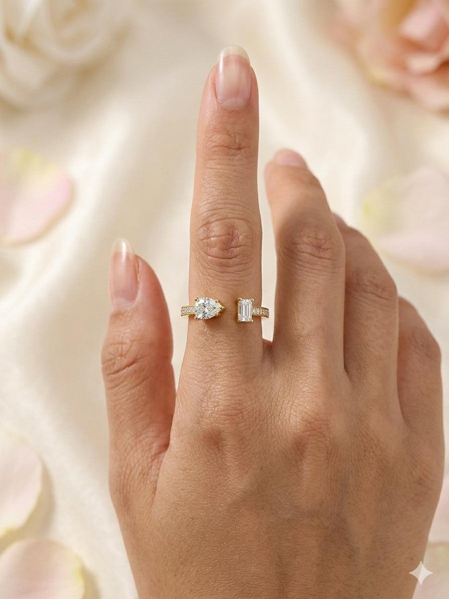 Anello Duo Open Acciaio con Doppio Design Elegante e Moderno per Donna