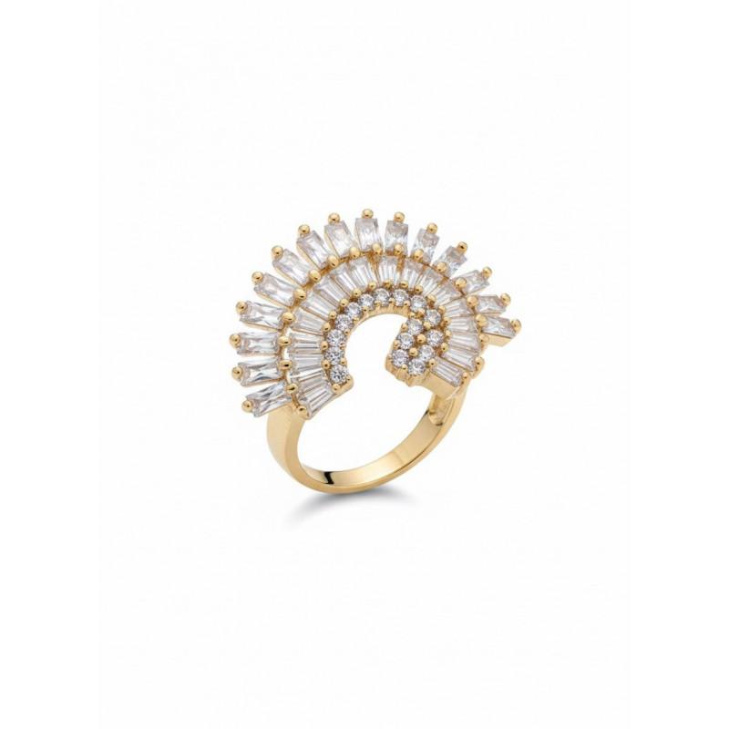 Anello Noor in Acciaio con Gemme Luminose Design a Ventaglio Aperto Elegante e Moderno per Ogni Outfit