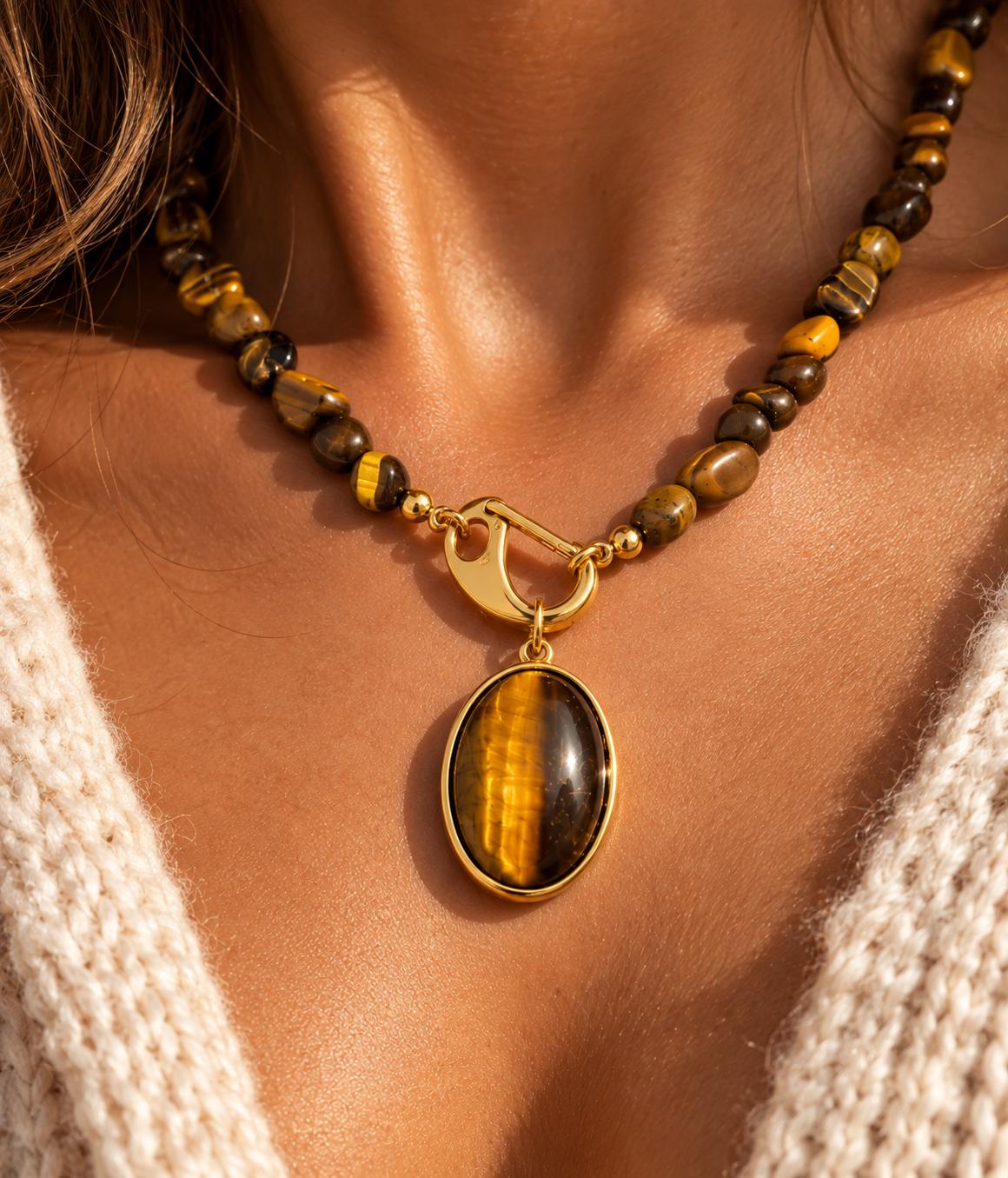 Collana Occhio di Tigre acciaio 316 L e pietre
