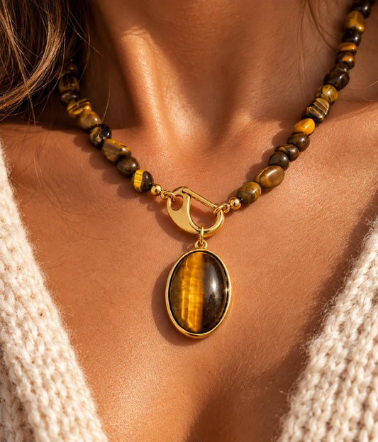 Collana Occhio di Tigre acciaio 316 L e pietre