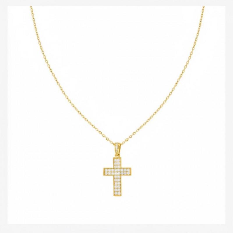 CL003 Collana NATALIE con Croce Zirconata Elegante e Luminosa Realizzata con Zirconi Brillanti per un Look Raffinato