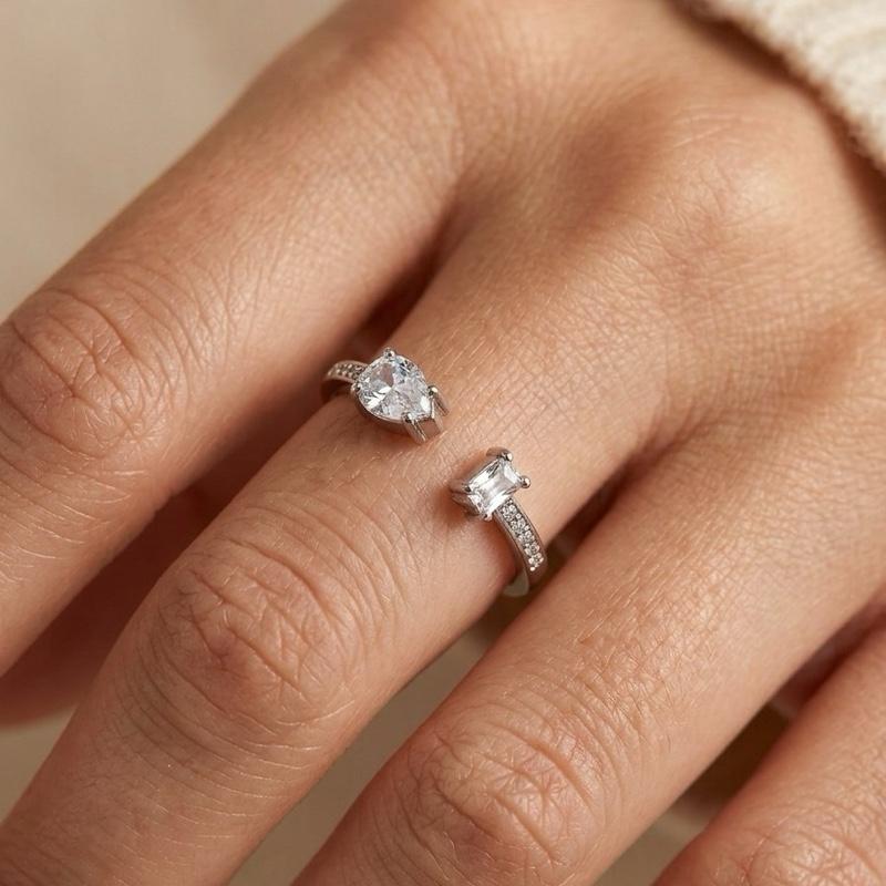 Anello Duo Open Acciaio con Doppio Design Elegante e Moderno per Donna