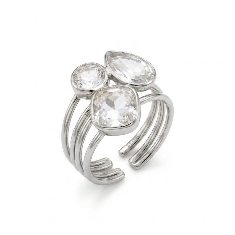 Anello Alicia in acciaio inossidabile e zirconi regolabile
