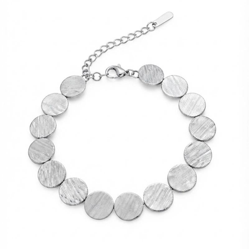 Bracciale Soleil in Acciaio Inossidabile con Disegno a Dischi Dorati e Argentati per un Look Elegante e Moderno