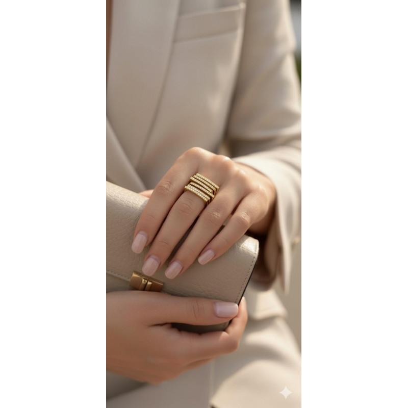 MARA Anello Multifascia Donna Elegante in Acciaio con Zirconi Luminosi Design a Più Fasce Accessorio Raffinato e Moderno per Ogni Look in Metallo