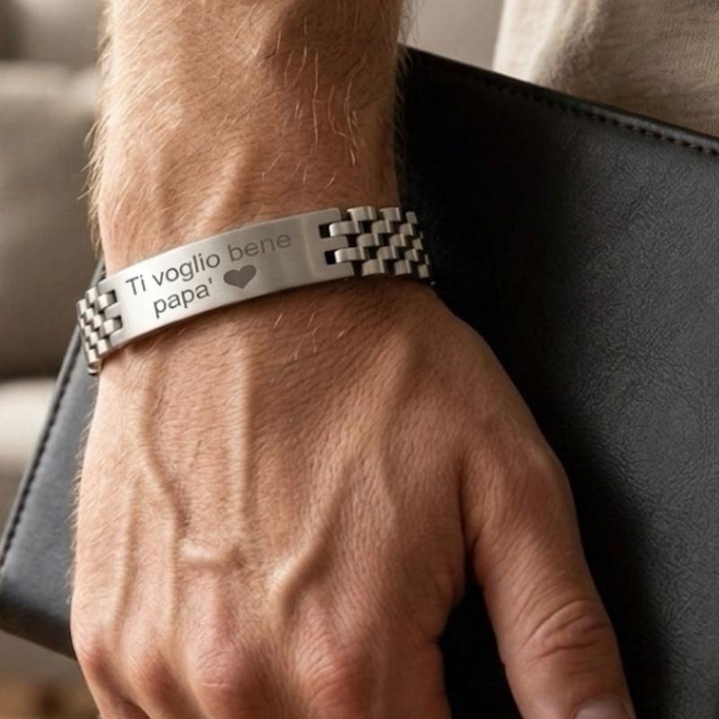 Bracciale in Acciaio Inox "Ti voglio bene papà" con Cuore - Idea Regalo per Papà