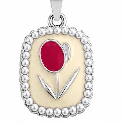 Collana Tuliperla in Acciaio Smaltato con Perle e Design Floreale Elegante per Donna