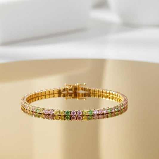 Bracciale Tennis in Acciaio Raffinato e Luminoso Classico Intramontabile con 4 Varianti di Colore per Adattarsi a Ogni Stile