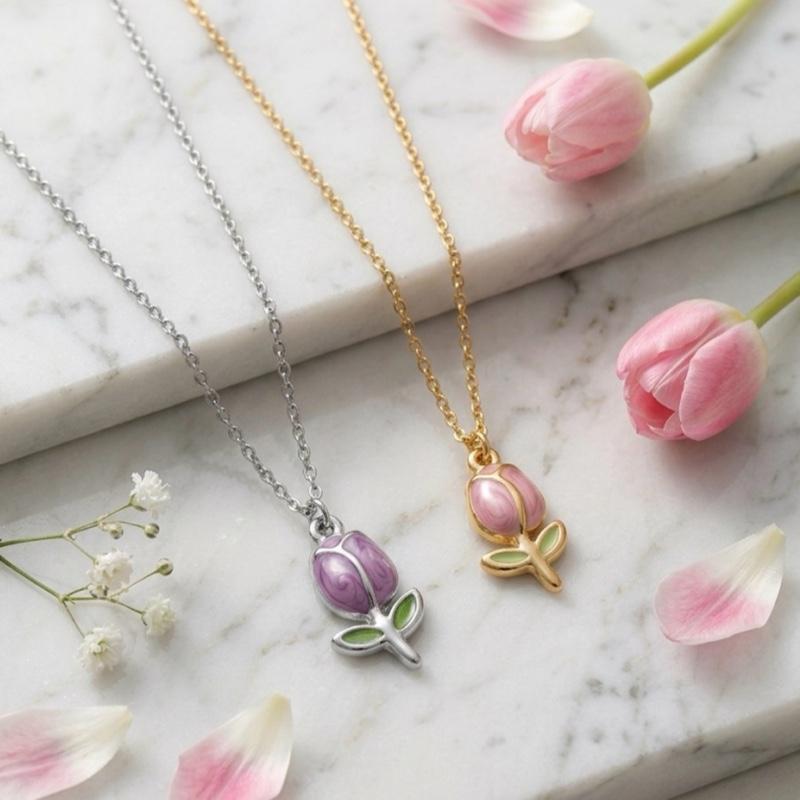 Collana Tulipano in acciaio  - Elegante Gioiello da Donna con Pendente a Forma di Tulipano