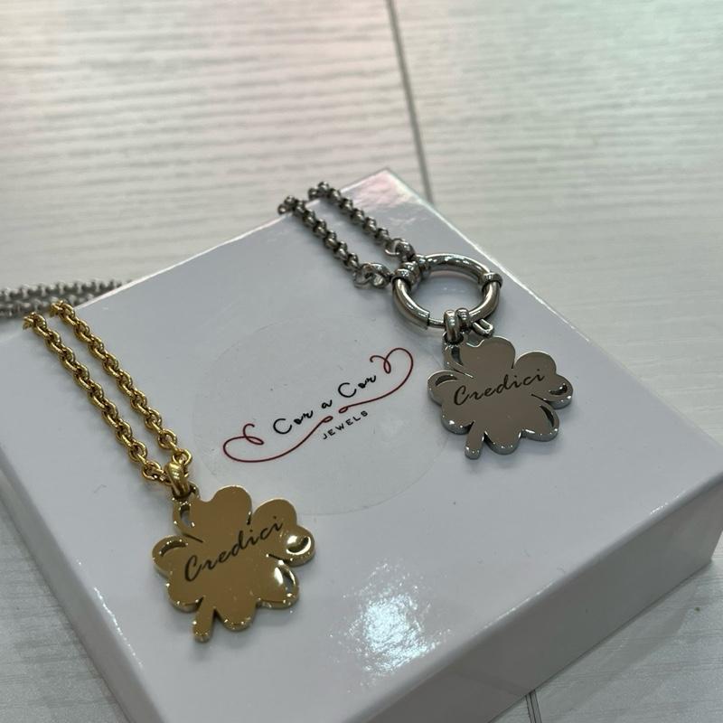 Collana Personalizzata Credici in Acciaio Inox con Ciondolo Quadrifoglio Simbolo di Fiducia e Fortezza Elegante e Versatile per Ogni Stile