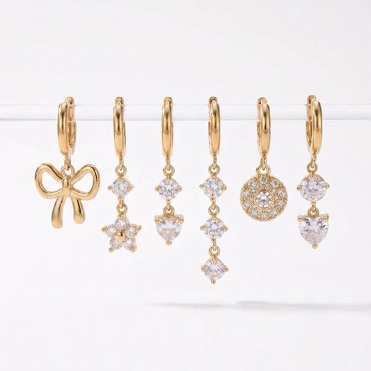 Jolie Set – Collezione 6 Orecchini in Acciaio e Zirconi con Design Variato e Dettagli Eleganti per Ogni Occasione