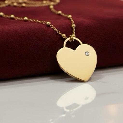 Collana Feeling in Acciaio Inossidabile da incidere con Ciondolo a Cuore e Brillantino