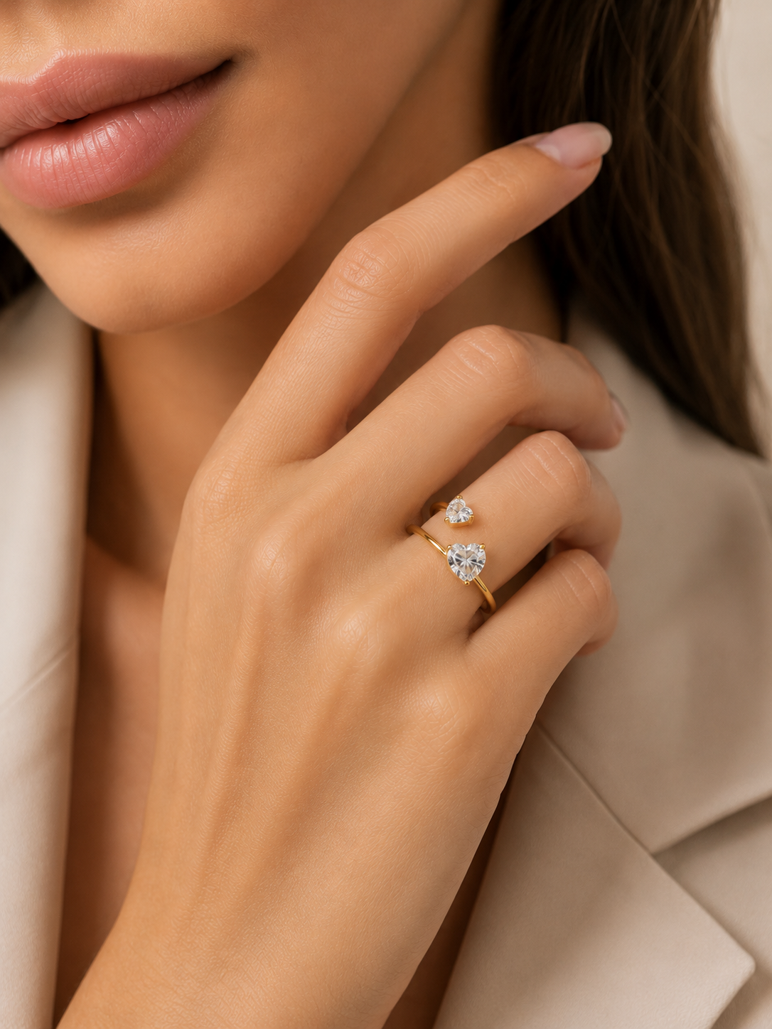 Anello Romantic acciaio regolabile con cuore brillante per regali di fidanzamento e matrimonio
