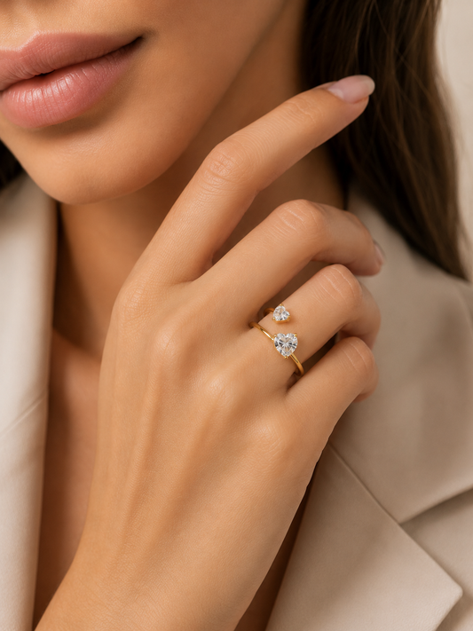 Anello Romantic acciaio regolabile con cuore brillante per regali di fidanzamento e matrimonio