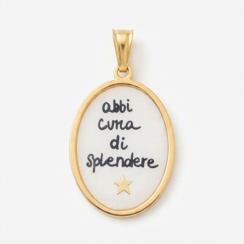Charm "abbi cura di splendere" con stella dorata e design ovale elegante per accessori di moda
