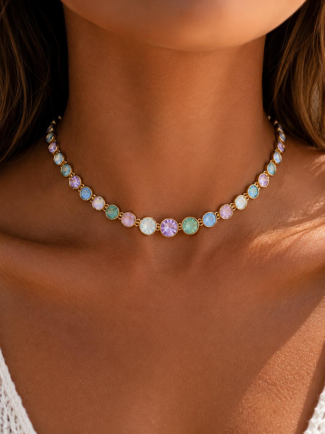 Collana Gemma Pastel in acciaio inossidabile e strass