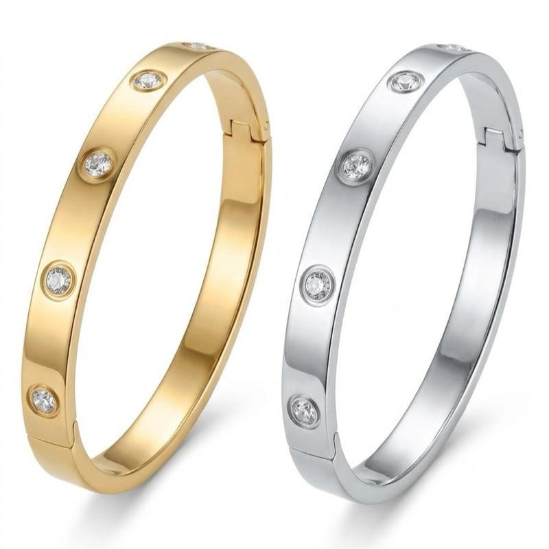 Bracciale Elettra in Acciaio Inox con Zirconi Incastonati Design Rigido per Vari Stili di Abbigliamento Elegante e Versatile