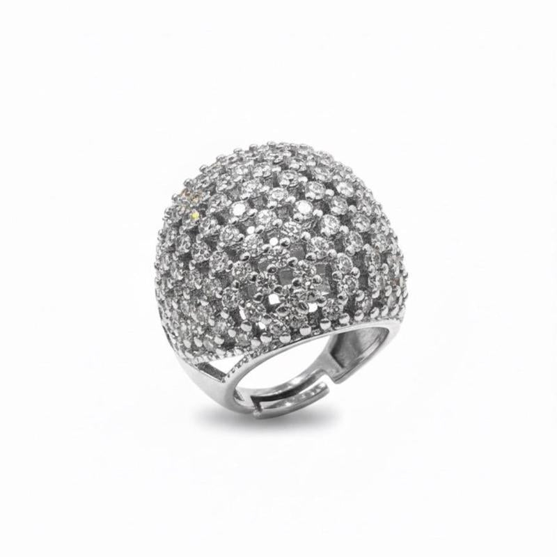 Anello Dome in Acciaio con Pave' di Zirconi Elegante e Brillante per Donna