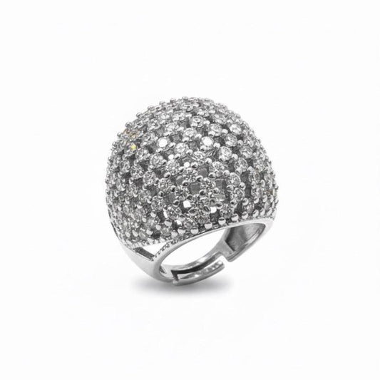 Anello Dome in Acciaio con Pave' di Zirconi Elegante e Brillante per Donna