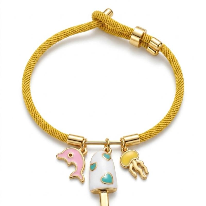 Charm Gelato in Acciaio con Cuori Rosa e Dettaglio "HAPPY" per Accessori di Moda