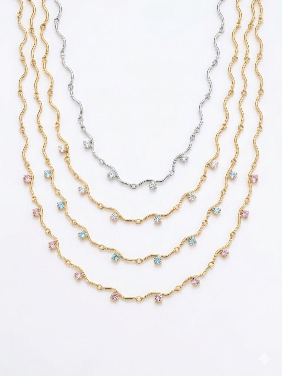 Collana Iris in acciaio inossidabile e zirconi versatile diventa anche chocker