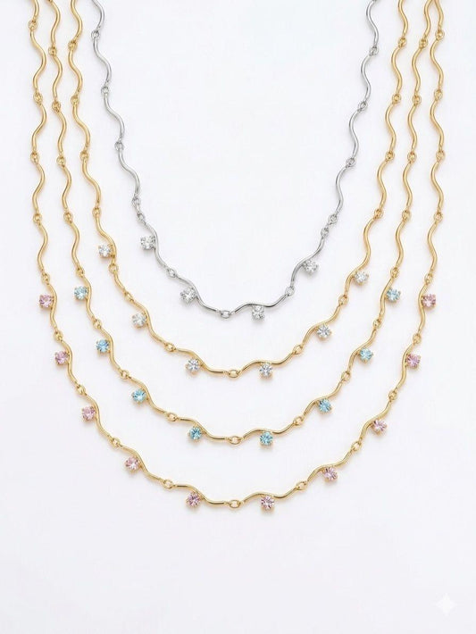 Collana Iris in acciaio inossidabile e zirconi versatile diventa anche chocker