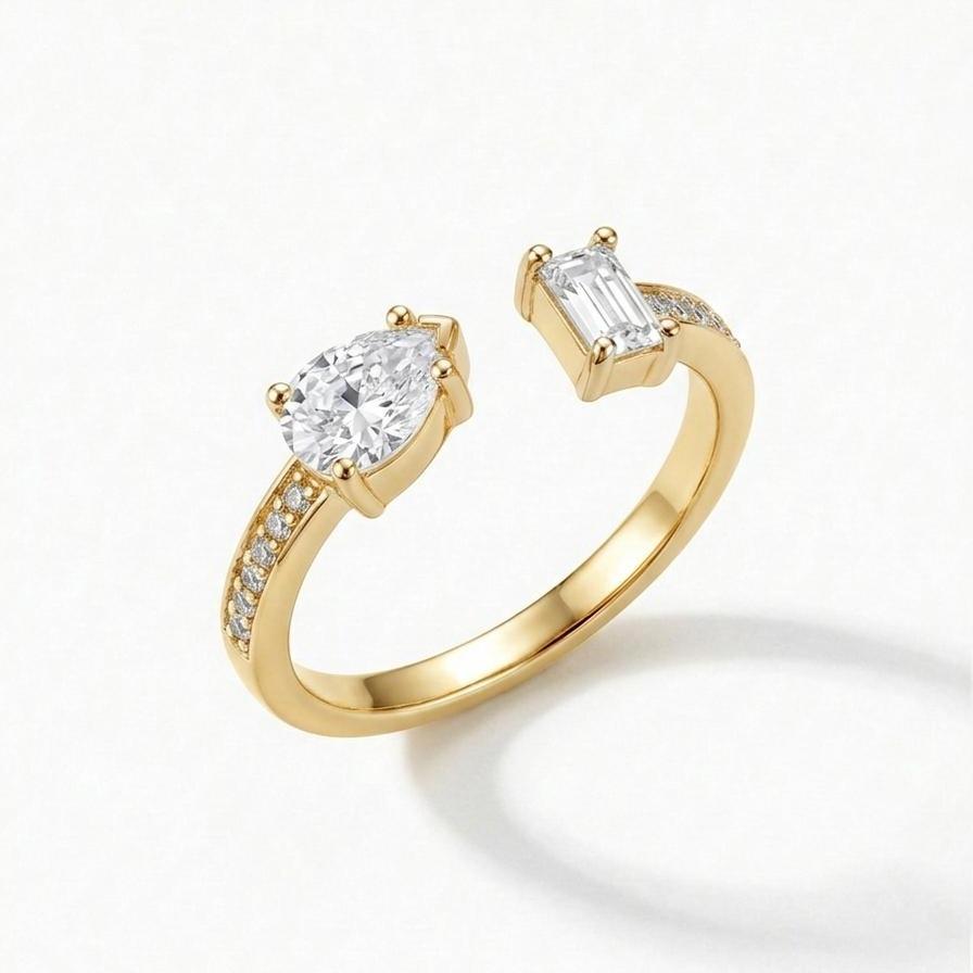 Anello Duo Open Acciaio con Doppio Design Elegante e Moderno per Donna
