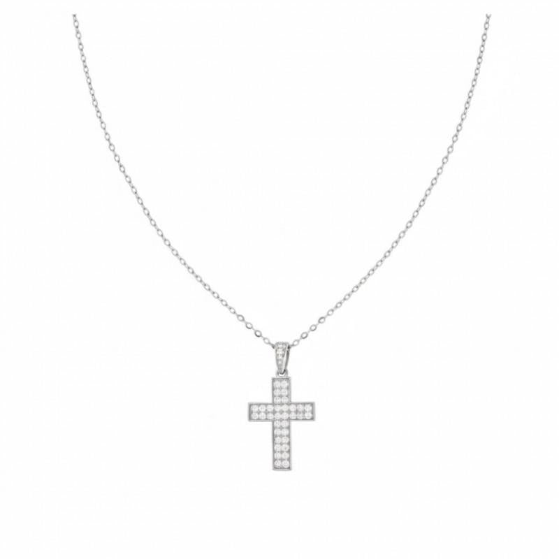 CL003 Collana NATALIE con Croce Zirconata Elegante e Luminosa Realizzata con Zirconi Brillanti per un Look Raffinato