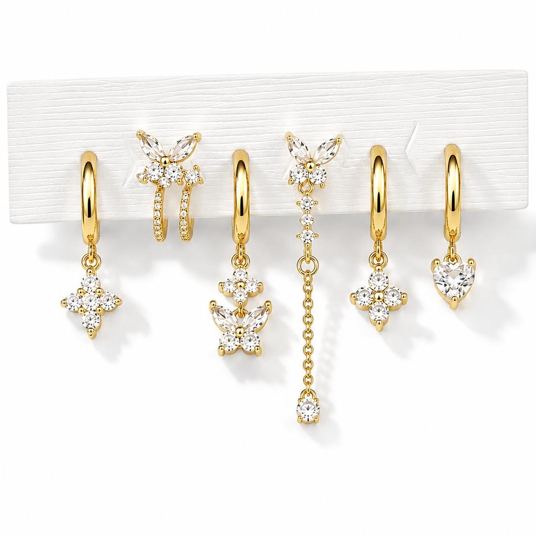 Set 6 orecchini Butterfly in acciaio 316 L