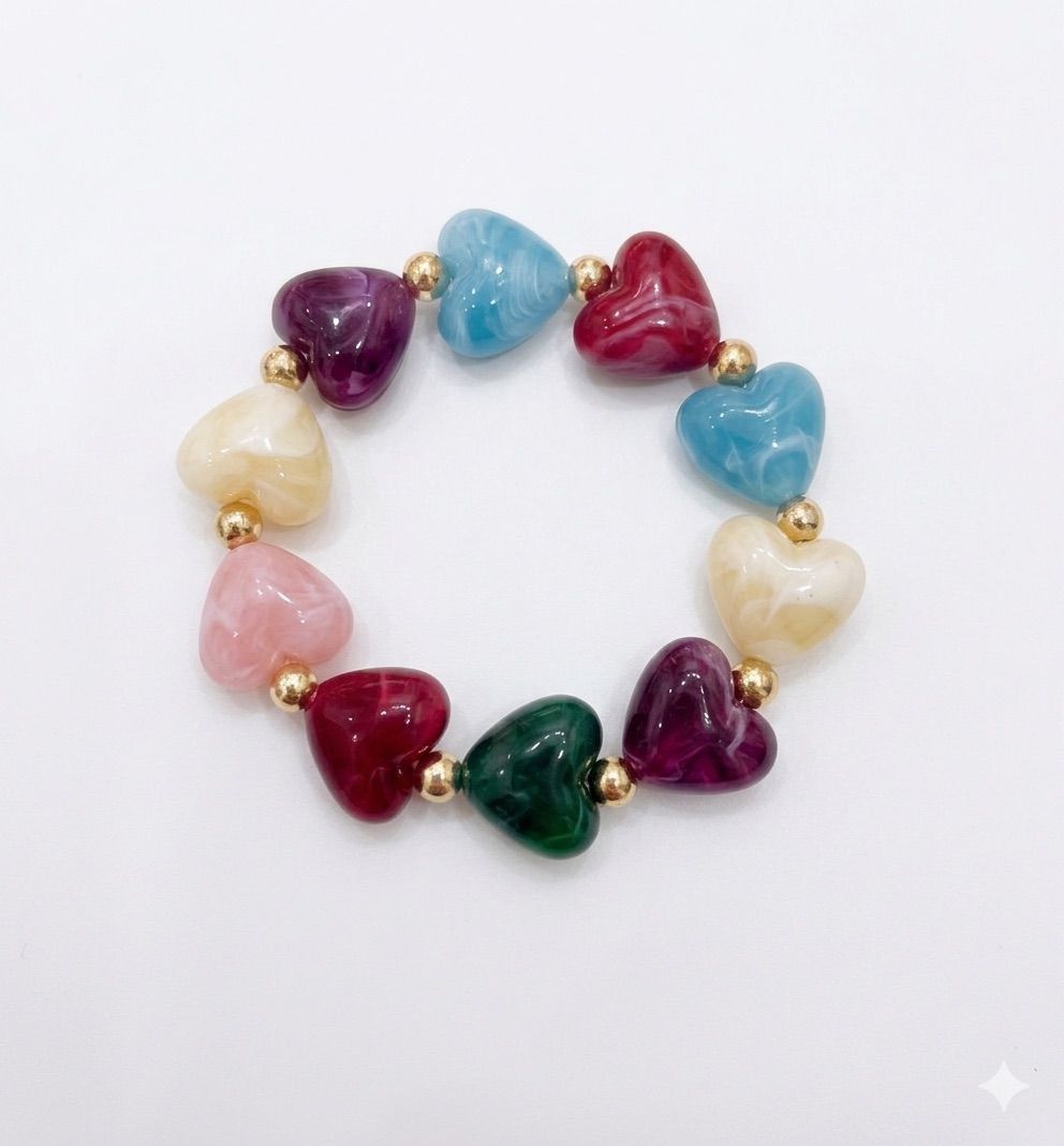 Bracciale Candy Heart elastico cuori i resina