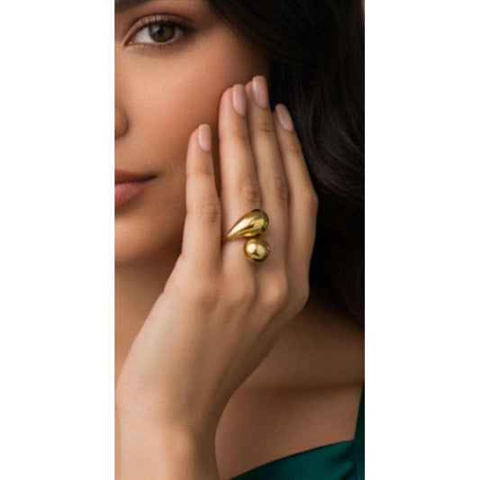 MARLENA Anello Regolabile a Goccia in acciaio Moderno con Doppia Goccia Lucida Elegante e Raffinato per Look Stilosi e Versatile