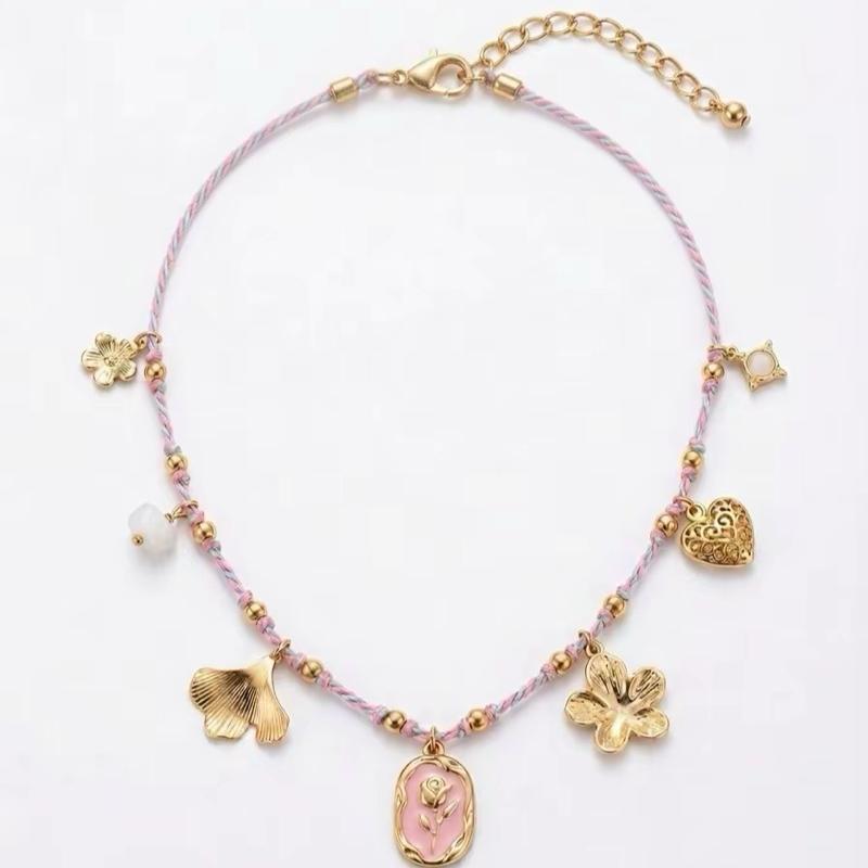 Collana "Aura Floreale" in Acciaio 316L con Cordino Intrecciato e Medaglione Tulipano per un Stile Elegante e Resistente