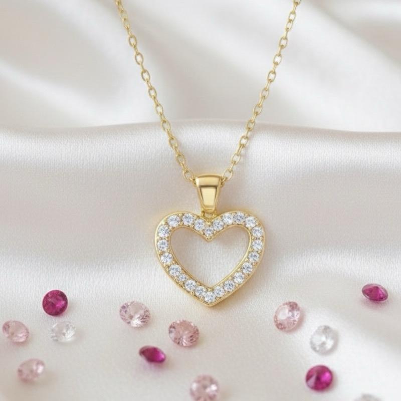 Collana Cuore di Luce in Acciaio con Zirconi Elegante e Brillante per Donna