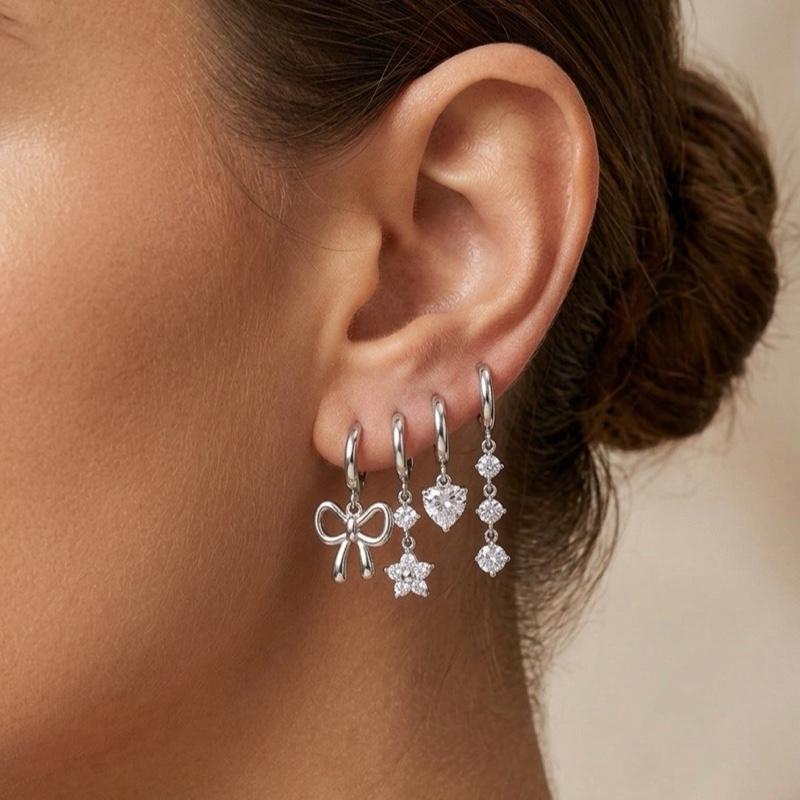 Jolie Set – Collezione 6 Orecchini in Acciaio e Zirconi con Design Variato e Dettagli Eleganti per Ogni Occasione