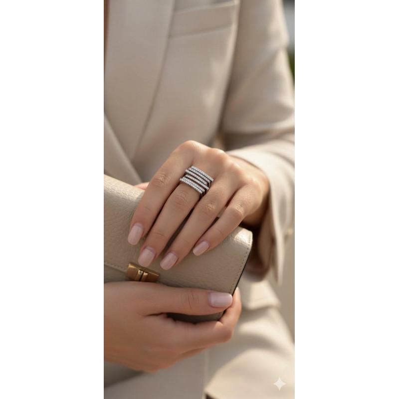 MARA Anello Multifascia Donna Elegante in Acciaio con Zirconi Luminosi Design a Più Fasce Accessorio Raffinato e Moderno per Ogni Look in Metallo