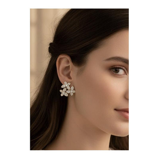 Orecchini WINGS in Metallo con Cristalli Brillanti Design a Doppia Farfalla Eleganti e Raffinati per Cerimonie e Uso Quotidiano