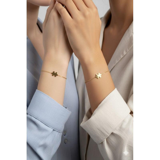 BR040 Bracciali TWIN in Acciaio Inox con Catenina Sottile e Ciondolo a Forma di Puzzle per Amicizia e Amore