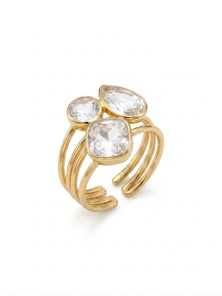 Anello Alicia in acciaio inossidabile e zirconi regolabile