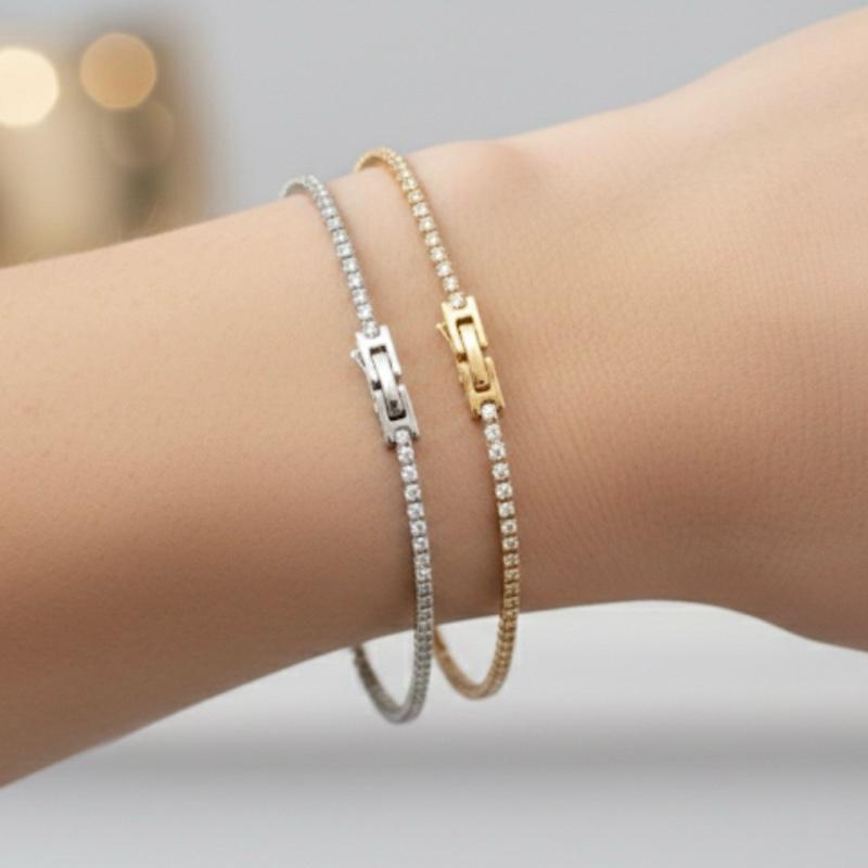 Bracciale SLIM TENNIS con Zirconi Bianchi con chiusura regolabile Luminosi in Versione Argento o Dorata Versatile e Perfetto per Ogni Outfit