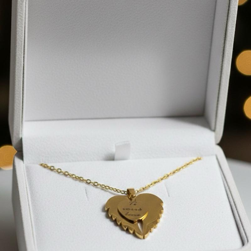 Collana ALWAYS in Acciaio Inox Argento con Pendente Ali d'Angelo e Cuore Personalizzabile Regalo Simbolico con Strass e Catenina Sottili