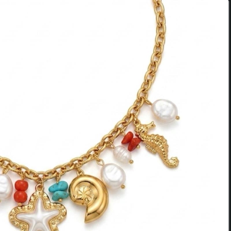 Collana In fondo al mar acciaio 316 L con charms a forma di stelle e perle per un look marino elegante