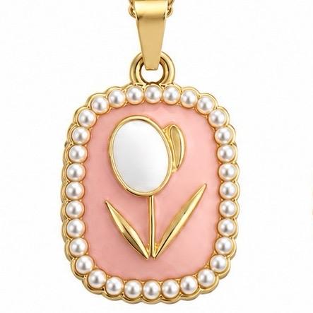 Collana Tuliperla in Acciaio Smaltato con Perle e Design Floreale Elegante per Donna