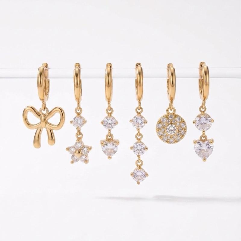 Jolie Set – Collezione 6 Orecchini in Acciaio e Zirconi con Design Variato e Dettagli Eleganti per Ogni Occasione