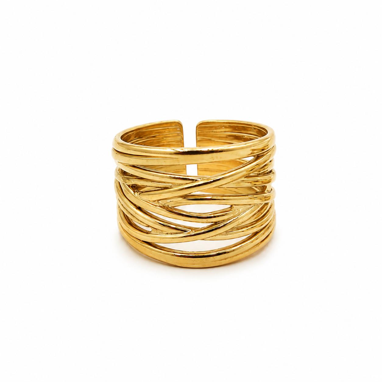 Anello Groove regolabile in acciaio silver e gold stile casual e elegante accessorio versatile per look quotidiano