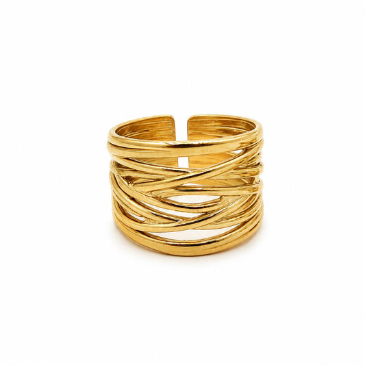 Anello Groove regolabile in acciaio silver e gold stile casual e elegante accessorio versatile per look quotidiano