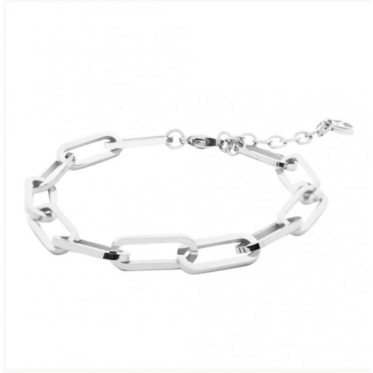 BR032 Bracciale PRISON a Catena Lucida Regolabile in Metallo Rodiato con Chiusura Comfort e Versatilità