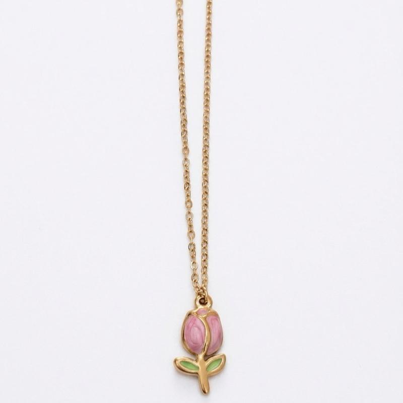 Collana Tulipano in acciaio  - Elegante Gioiello da Donna con Pendente a Forma di Tulipano