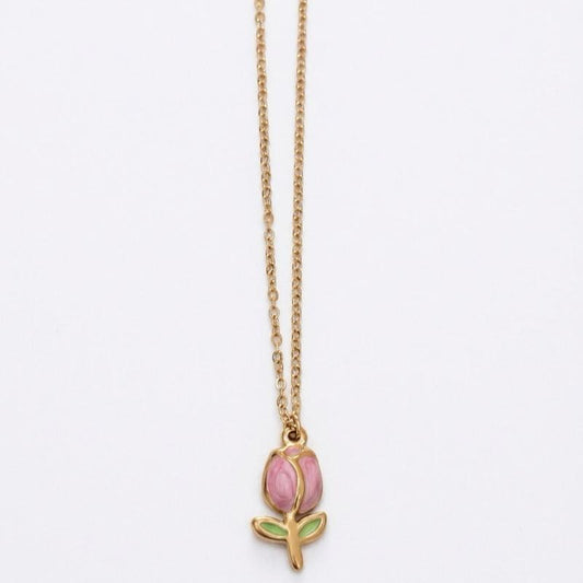 Collana Tulipano in acciaio  - Elegante Gioiello da Donna con Pendente a Forma di Tulipano