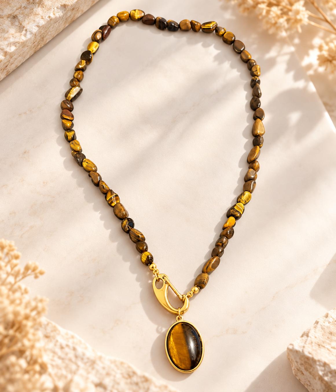 Collana Occhio di Tigre acciaio 316 L e pietre